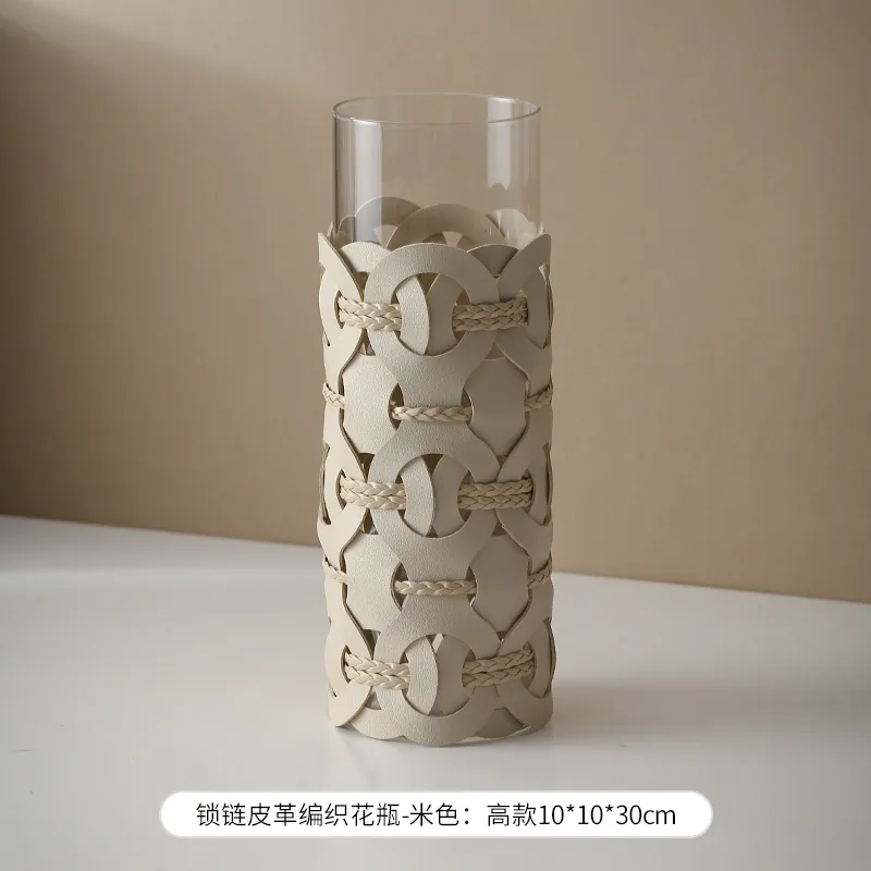 锁链编织花瓶-米色高款产品图