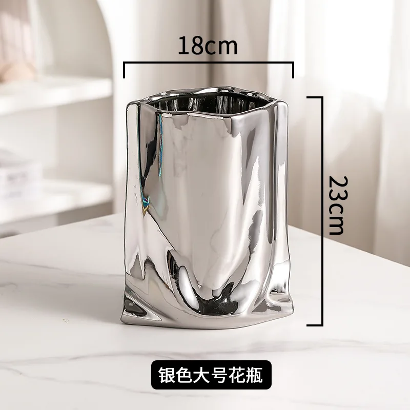 陶瓷褶皱电镀花瓶-大号银色产品图